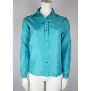 VINTAGE WOMEN'S GREEN BUTTON DOWN LONG SLEEVE TOP - STUFFED SHIRT - SIZE S